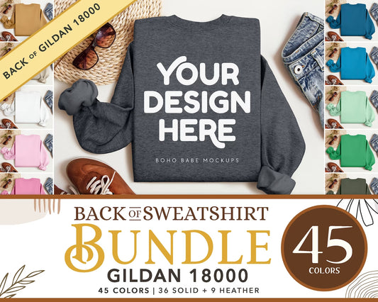 Gildan 18000 Back of Sweatshirt Mockup Bundle | Boho Babe Folded Mockup Design - Vol.2