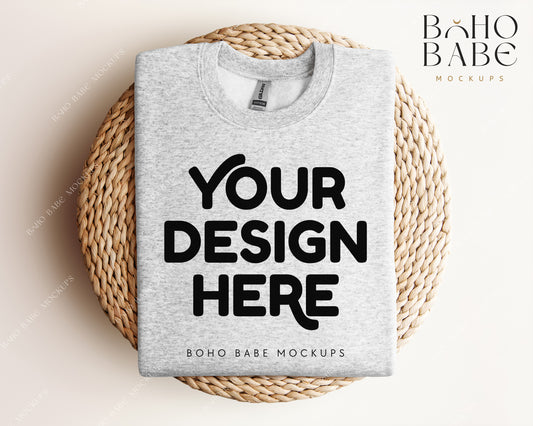 Gildan 18000 ASH Sweatshirt Mockup | Boho Design | Folded Vol.1
