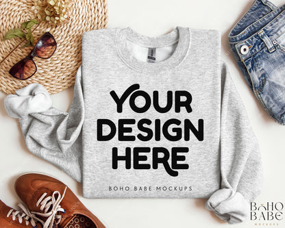 Gildan 18000 ASH Sweatshirt Mockup | Boho Design | Folded Vol.2