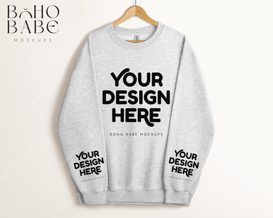 Gildan 18000 ASH Sleeve Sweatshirt Mockup | Boho Babe Hanging Mockup Design - Vol.5