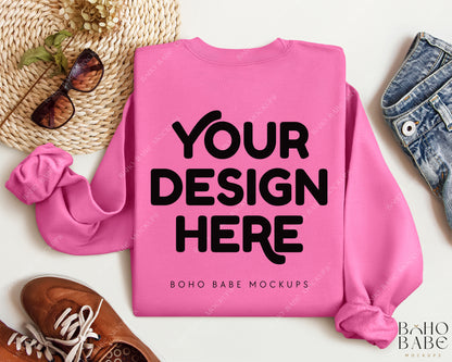 Gildan 18000 AZALEA Back of Sweatshirt Mockup | Boho Babe Folded Mockup Design Vol.2