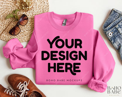 Gildan 18000 AZALEA Sweatshirt Mockup | Boho Design | Folded Vol.2