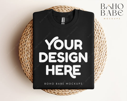 Gildan 18000 BLACK Sweatshirt Mockup | Boho Design | Folded Vol.1