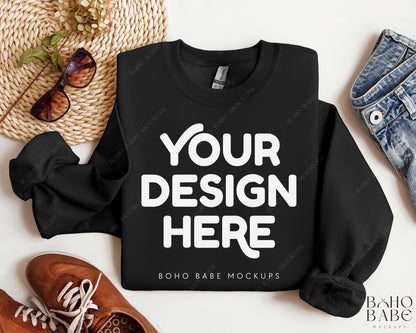 Gildan 18000 Sweatshirt Mockup Bundle | Boho Babe Folded Mockup Design - Vol.2