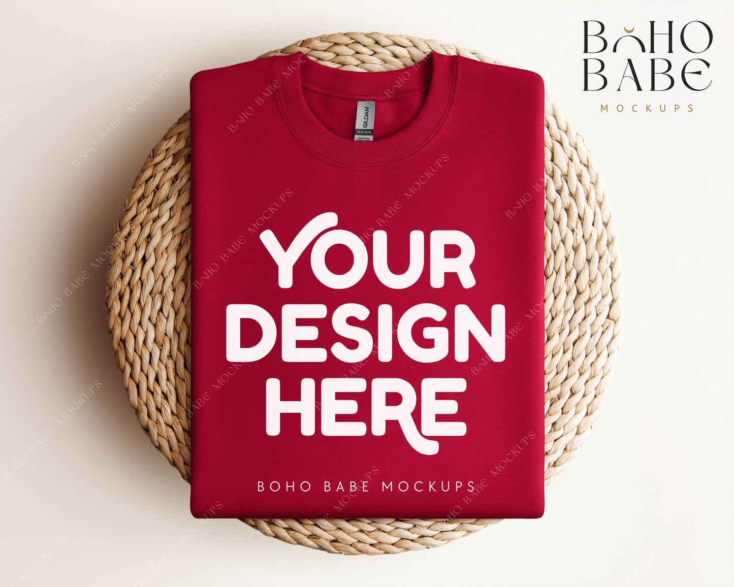 Gildan 18000 CARDINAL RED Sweatshirt Mockup | Boho Design | Folded Vol.1