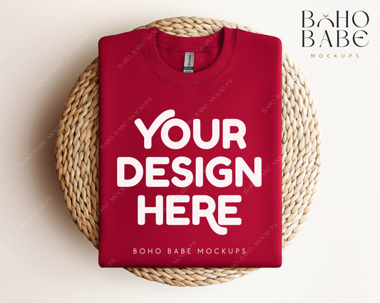 Gildan 18000 CARDINAL RED Sweatshirt Mockup | Boho Design | Folded Vol.1