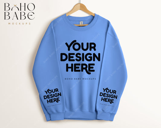 Gildan 18000 CAROLINA BLUE Sleeve Sweatshirt Mockup | Boho Babe Hanging Mockup Design - Vol.5