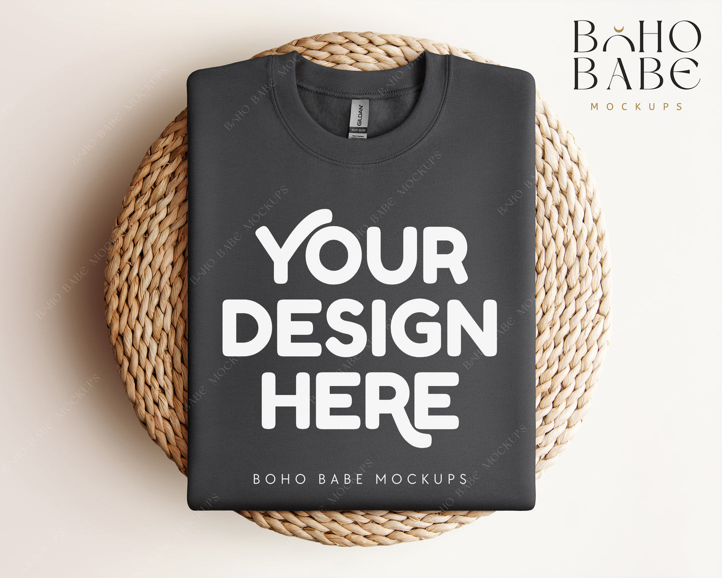 Gildan 18000 CHARCOAL Sweatshirt Mockup | Boho Design | Folded Vol.1