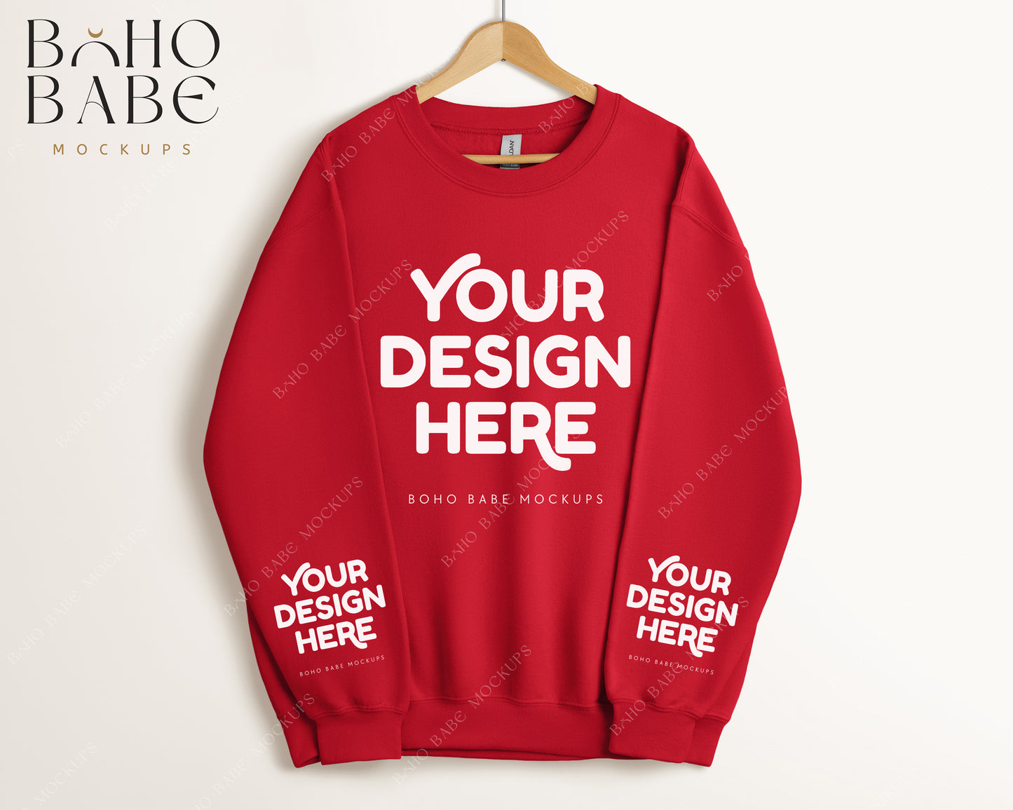 Gildan 18000 CHERRY RED Sleeve Sweatshirt Mockup | Boho Babe Hanging Mockup Design - Vol.5