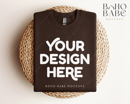 Gildan 18000 DARK CHOCOLATE Sweatshirt Mockup | Boho Design | Folded Vol.1