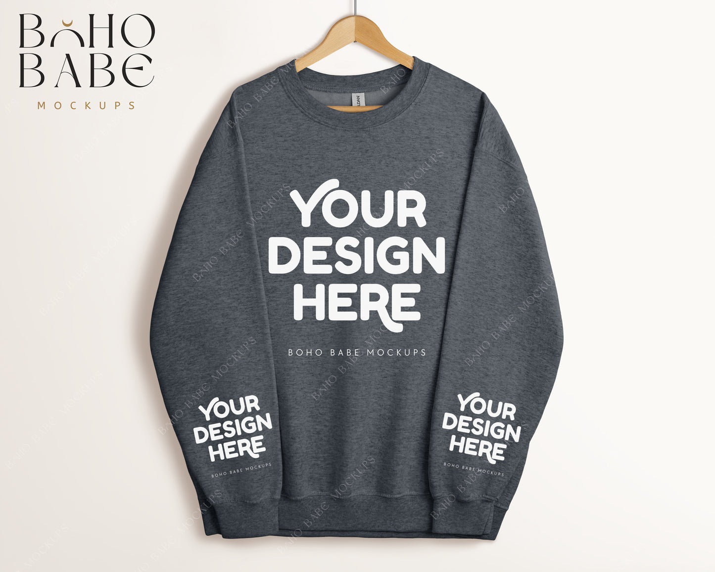 Gildan 18000 DARK HEATHER Sleeve Sweatshirt Mockup | Boho Babe Hanging Mockup Design - Vol.5