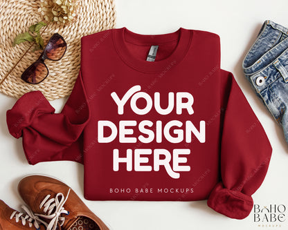 Gildan 18000 GARNET Sweatshirt Mockup | Boho Design | Folded Vol.2