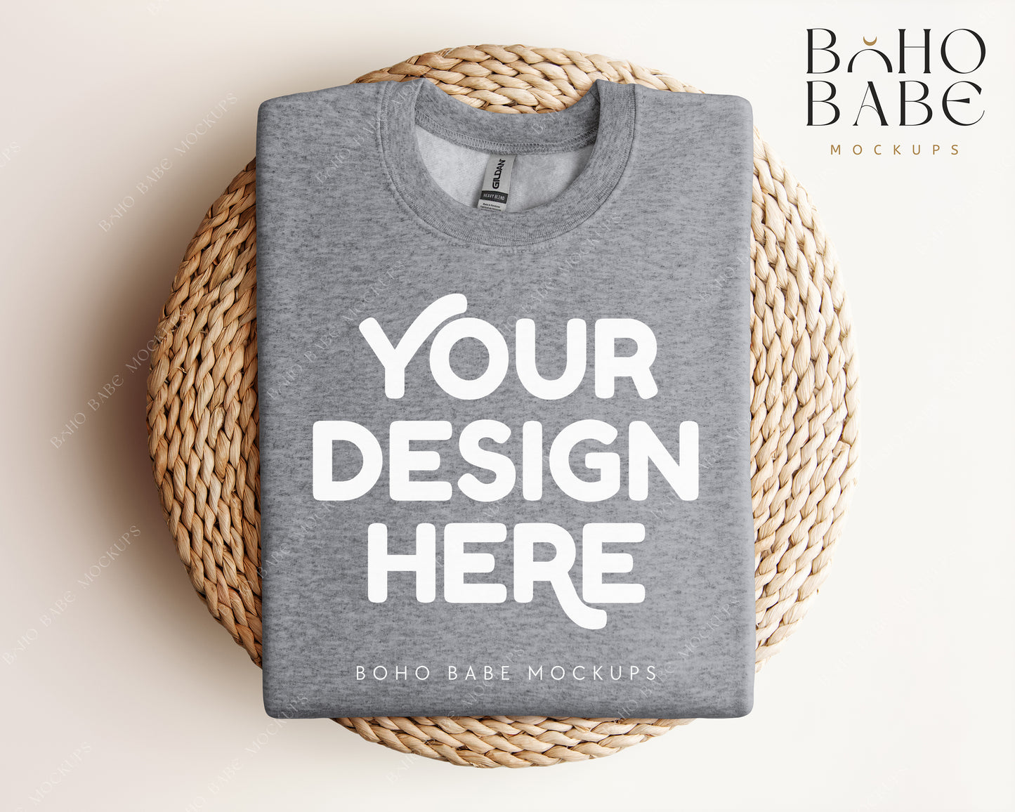 Gildan 18000 Sweatshirt Mockup Bundle | Boho Babe Folded Mockup Design - Vol.1