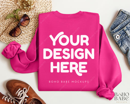 Gildan 18000 HELICONIA Back of Sweatshirt Mockup | Boho Babe Folded Mockup Design Vol.2