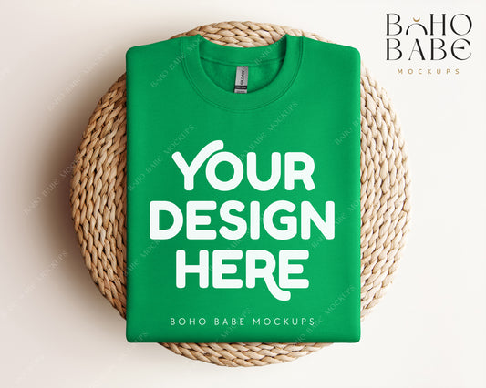 Gildan 18000 IRISH GREEN Sweatshirt Mockup | Boho Design | Folded Vol.1