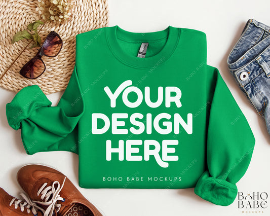 Gildan 18000 IRISH GREEN Sweatshirt Mockup | Boho Design | Folded Vol.2
