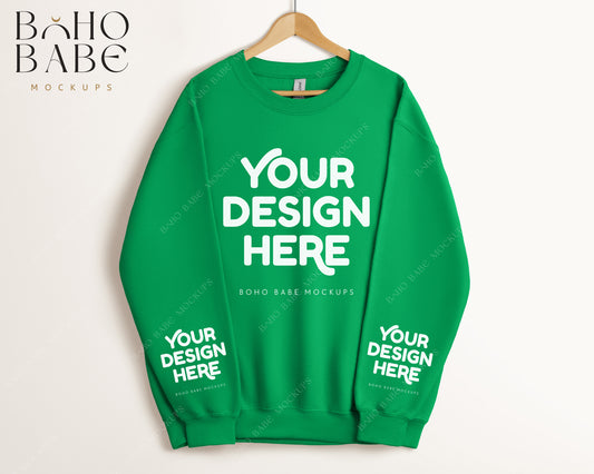 Gildan 18000 IRISH GREEN Sleeve Sweatshirt Mockup | Boho Babe Hanging Mockup Design - Vol.5