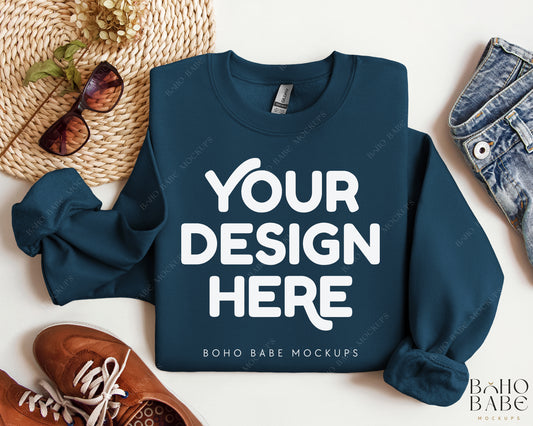Gildan 18000 LEGION Sweatshirt Mockup | Boho Design | Folded Vol.2