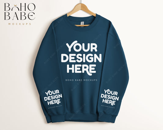 Gildan 18000 LEGION BLUE Sleeve Sweatshirt Mockup | Boho Babe Hanging Mockup Design - Vol.5