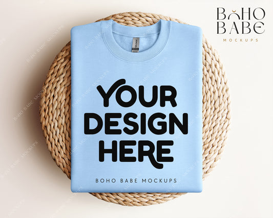 Gildan 18000 LIGHT BLUE Sweatshirt Mockup | Boho Design | Folded Vol.1