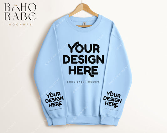 Gildan 18000 LIGHT BLUE Sleeve Sweatshirt Mockup | Boho Babe Hanging Mockup Design - Vol.5