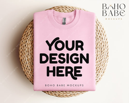 Gildan 18000 LIGHT PINK Sweatshirt Mockup | Boho Design | Folded Vol.1