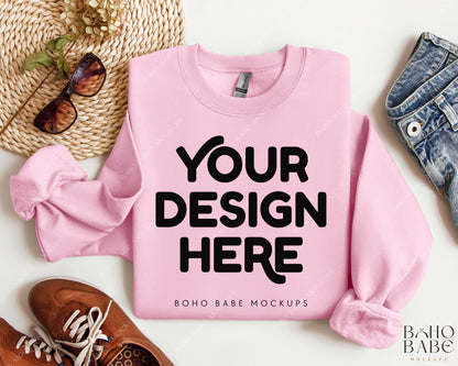 Gildan 18000 Sweatshirt Mockup Bundle | Boho Babe Folded Mockup Design - Vol.2