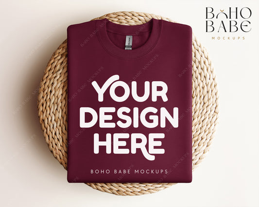 Gildan 18000 MAROON Sweatshirt Mockup | Boho Design | Folded Vol.1