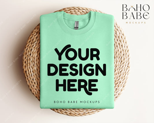 Gildan 18000 MINT GREEN Sweatshirt Mockup | Boho Design | Folded Vol.1