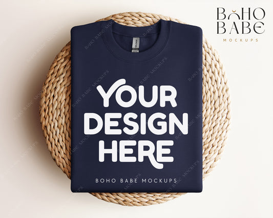 Gildan 18000 NAVY Sweatshirt Mockup | Boho Design | Folded Vol.1