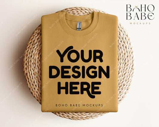 Gildan 18000 OLD GOLD Sweatshirt Mockup | Boho Design | Folded Vol.1