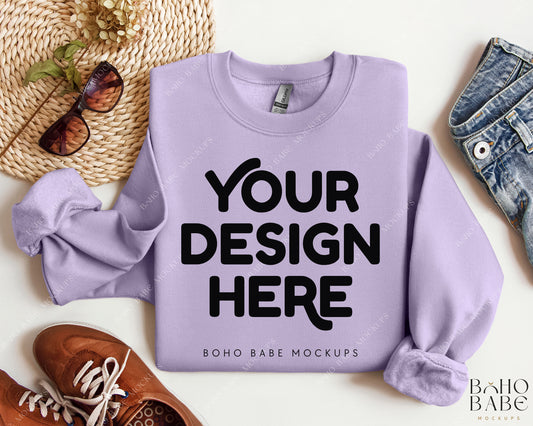Gildan 18000 ORCHID Sweatshirt Mockup | Boho Design | Folded Vol.2