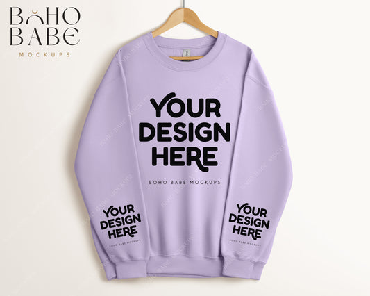 Gildan 18000 ORCHID Sleeve Sweatshirt Mockup | Boho Babe Hanging Mockup Design - Vol.5