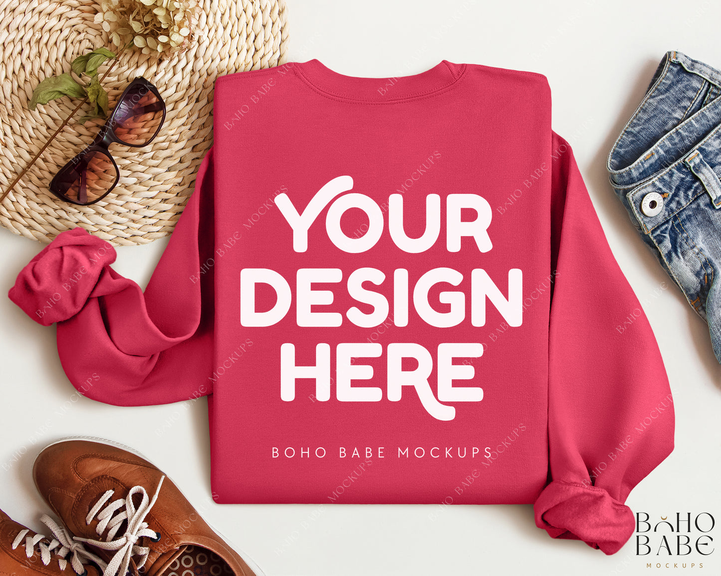 Gildan 18000 Back of Sweatshirt Mockup Bundle | Boho Babe Folded Mockup Design - Vol.2