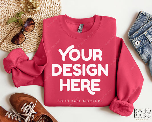 Gildan 18000 PAPRIKA Sweatshirt Mockup | Boho Design | Folded Vol.2