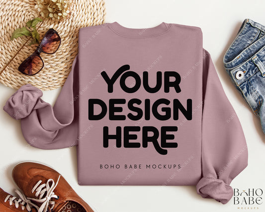 Gildan 18000 PARAGON Back of Sweatshirt Mockup | Boho Babe Folded Mockup Design Vol.2