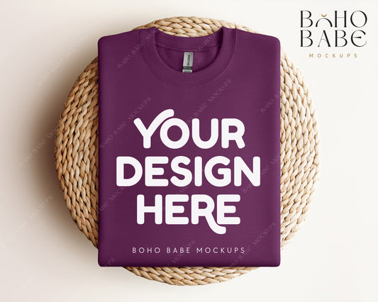 Gildan 18000 PLUM Sweatshirt Mockup | Boho Design | Folded Vol.1