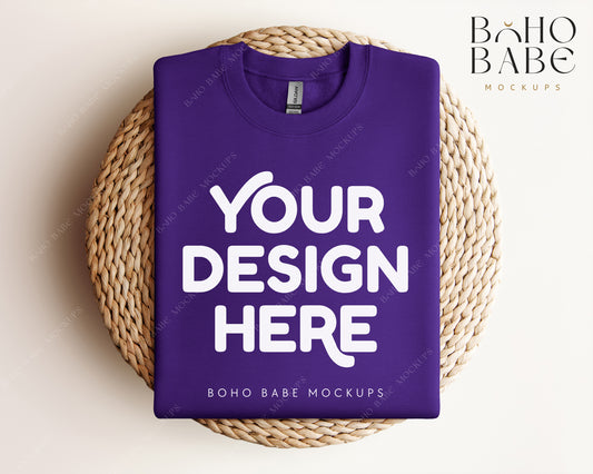 Gildan 18000 PURPLE Sweatshirt Mockup | Boho Design | Folded Vol.1