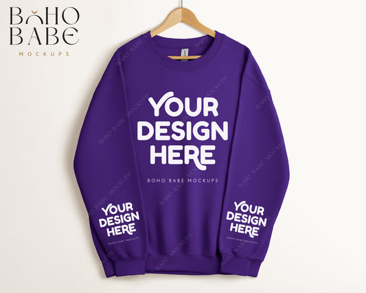 Gildan 18000 PURPLE Sleeve Sweatshirt Mockup | Boho Babe Hanging Mockup Design - Vol.5