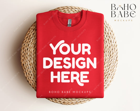 Gildan 18000 RED Sweatshirt Mockup | Boho Design | Folded Vol.1