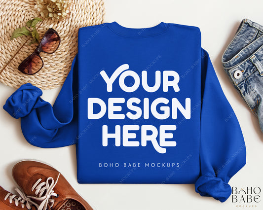 Gildan 18000 ROYAL Back of Sweatshirt Mockup | Boho Babe Folded Mockup Design Vol.2