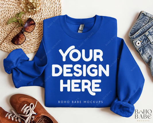 Gildan 18000 ROYAL Sweatshirt Mockup | Boho Design | Folded Vol.2
