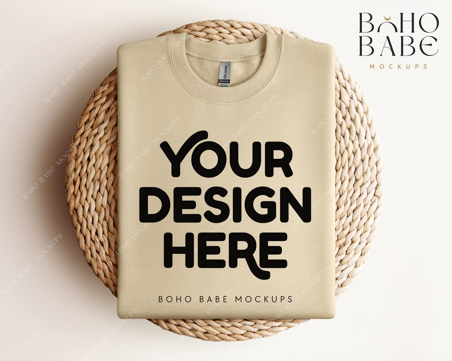 Gildan 18000 Sweatshirt Mockup Bundle | Boho Babe Folded Mockup Design - Vol.1