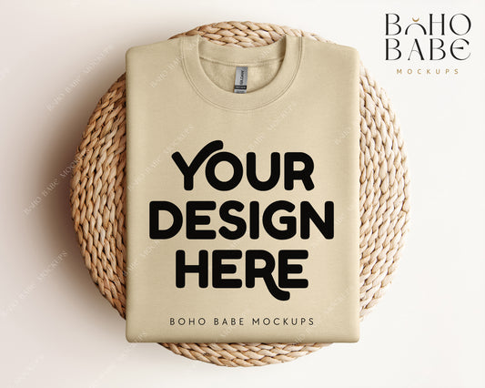 Gildan 18000 SAND Sweatshirt Mockup | Boho Design | Folded Vol.1