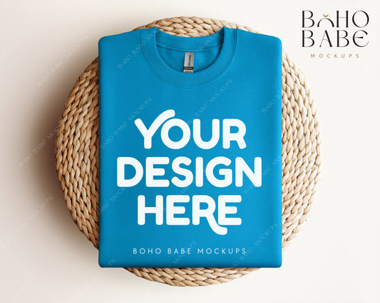 Gildan 18000 SAPPHIRE Sweatshirt Mockup | Boho Design | Folded Vol.1