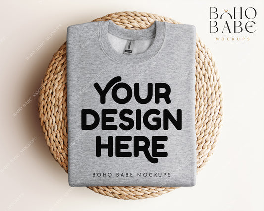 Gildan 18000 SPORT GREY Sweatshirt Mockup | Boho Design | Folded Vol.1