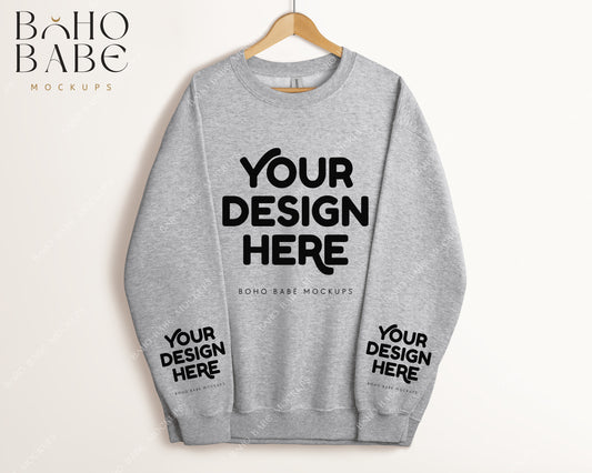 Gildan 18000 SPORT GREY Sleeve Sweatshirt Mockup | Boho Babe Hanging Mockup Design - Vol.5