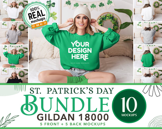 Gildan 18000 St. Patricks Day Mockup Bundle | 10 Model Mockups