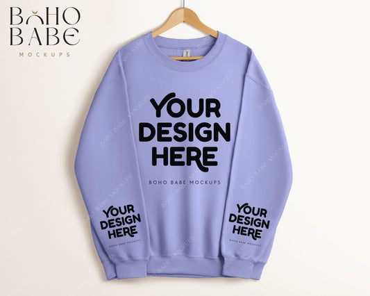 Gildan 18000 VIOLET Sleeve Sweatshirt Mockup | Boho Babe Hanging Mockup Design - Vol.5