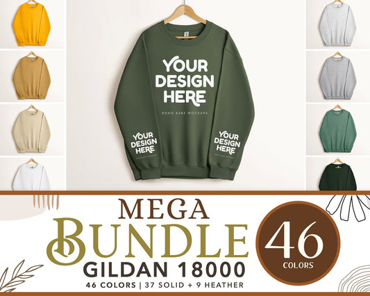 Gildan 18000 Sweatshirt Sleeves Mockup Bundle | Plain Background Hanging Mockups - Vol.5